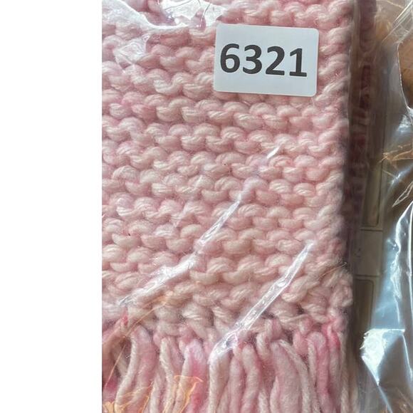 Handknit Pink Winter Scarf with Fringe Rectangel Color Block Varigated 5" x 36" - Picture 5 of 5